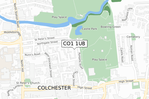 CO1 1UB map - large scale - OS Open Zoomstack (Ordnance Survey)