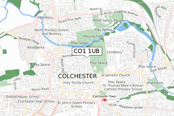 CO1 1UB map - small scale - OS Open Zoomstack (Ordnance Survey)