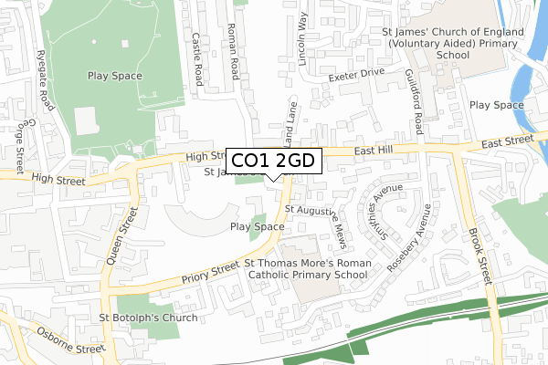 CO1 2GD map - large scale - OS Open Zoomstack (Ordnance Survey)