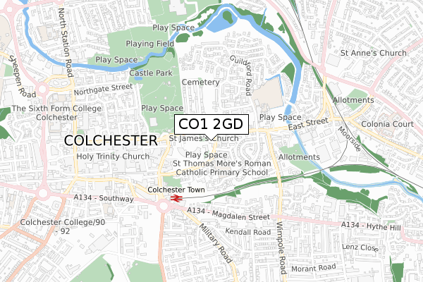 CO1 2GD map - small scale - OS Open Zoomstack (Ordnance Survey)