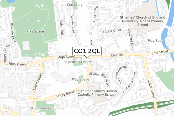 CO1 2QL map - large scale - OS Open Zoomstack (Ordnance Survey)