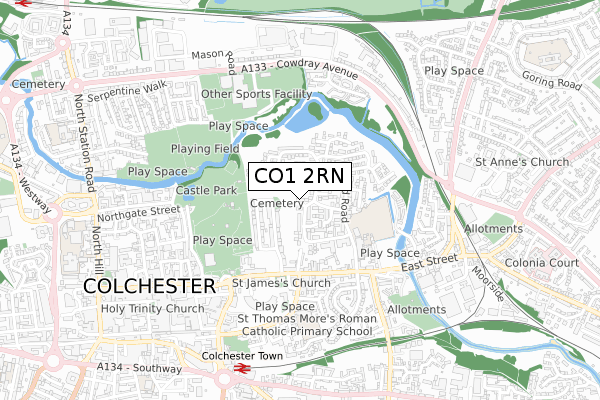 CO1 2RN map - small scale - OS Open Zoomstack (Ordnance Survey)