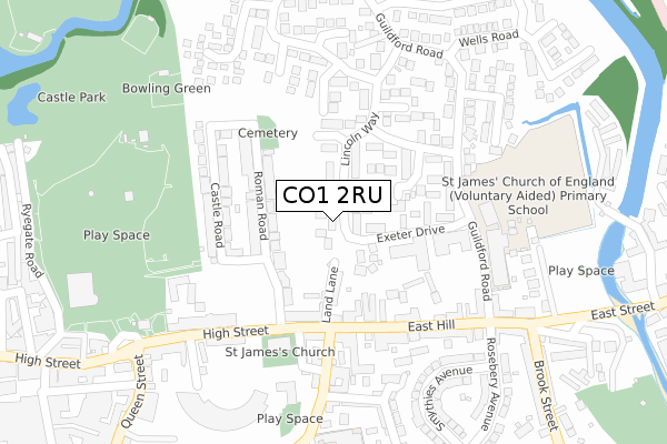 CO1 2RU map - large scale - OS Open Zoomstack (Ordnance Survey)