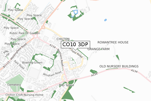 CO10 3DP map - small scale - OS Open Zoomstack (Ordnance Survey)