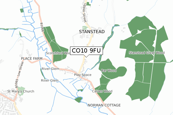 CO10 9FU map - small scale - OS Open Zoomstack (Ordnance Survey)