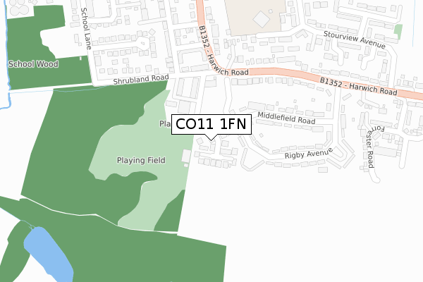 CO11 1FN map - large scale - OS Open Zoomstack (Ordnance Survey)