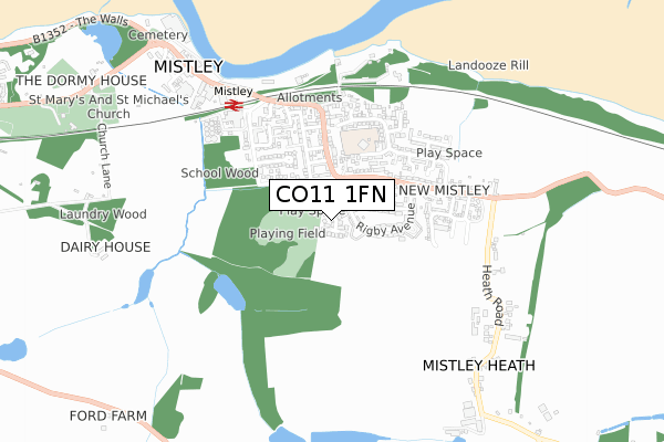 CO11 1FN map - small scale - OS Open Zoomstack (Ordnance Survey)