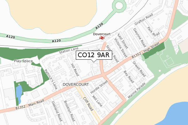 CO12 9AR map - large scale - OS Open Zoomstack (Ordnance Survey)