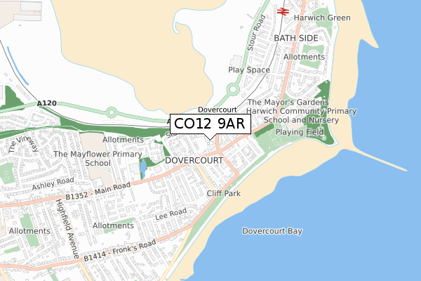 CO12 9AR map - small scale - OS Open Zoomstack (Ordnance Survey)