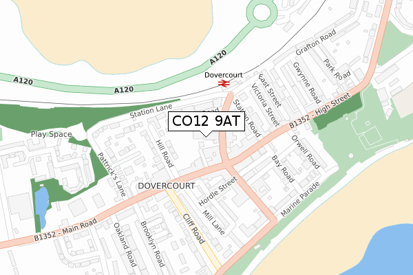 CO12 9AT map - large scale - OS Open Zoomstack (Ordnance Survey)