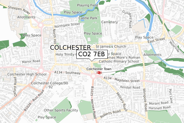 CO2 7EB map - small scale - OS Open Zoomstack (Ordnance Survey)