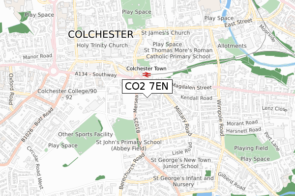 CO2 7EN map - small scale - OS Open Zoomstack (Ordnance Survey)