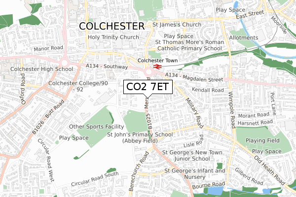 CO2 7ET map - small scale - OS Open Zoomstack (Ordnance Survey)