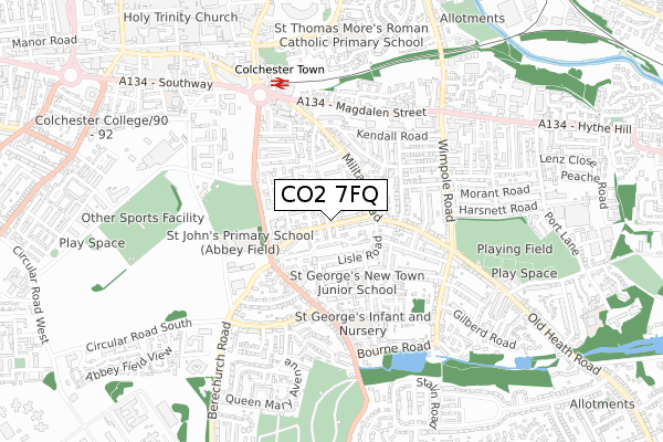 CO2 7FQ map - small scale - OS Open Zoomstack (Ordnance Survey)