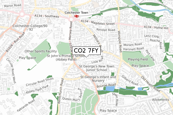 CO2 7FY map - small scale - OS Open Zoomstack (Ordnance Survey)