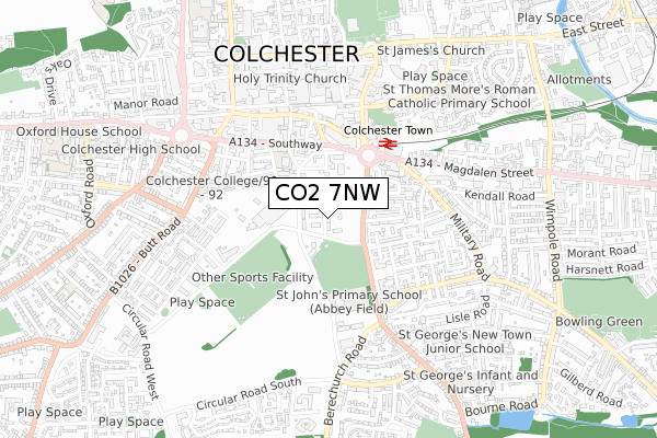 CO2 7NW map - small scale - OS Open Zoomstack (Ordnance Survey)