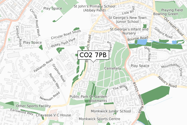 CO2 7PB map - small scale - OS Open Zoomstack (Ordnance Survey)