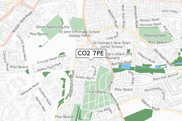 CO2 7PE map - small scale - OS Open Zoomstack (Ordnance Survey)