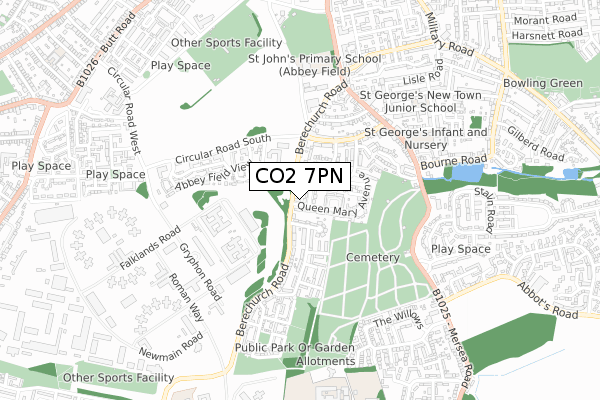 CO2 7PN map - small scale - OS Open Zoomstack (Ordnance Survey)