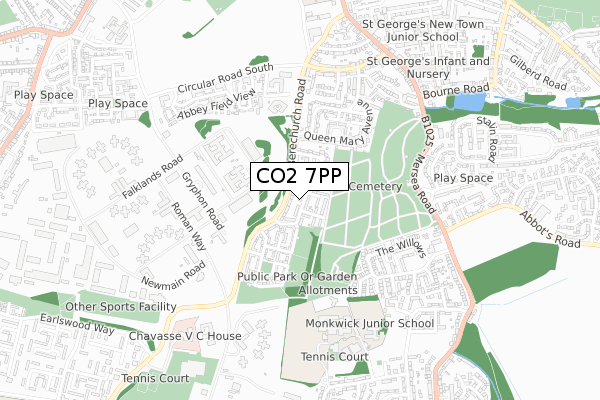 CO2 7PP map - small scale - OS Open Zoomstack (Ordnance Survey)