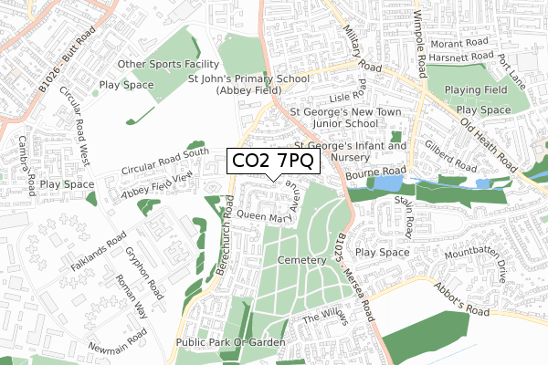 CO2 7PQ map - small scale - OS Open Zoomstack (Ordnance Survey)