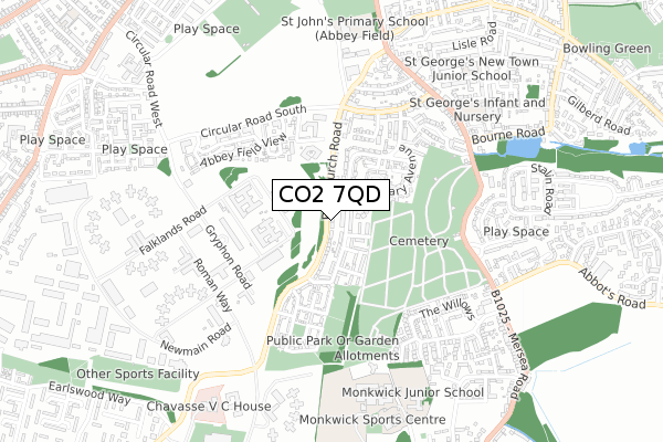 CO2 7QD map - small scale - OS Open Zoomstack (Ordnance Survey)