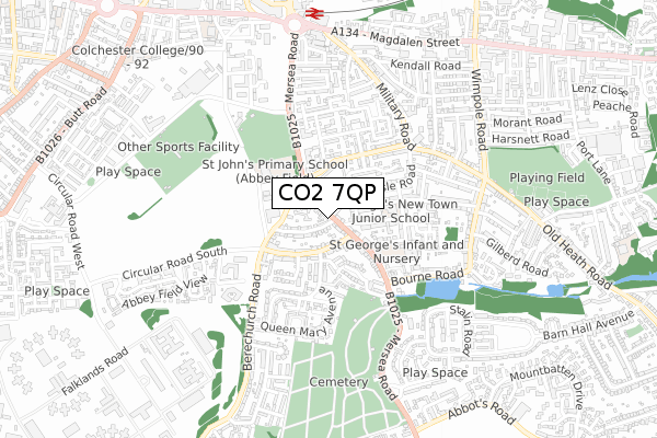 CO2 7QP map - small scale - OS Open Zoomstack (Ordnance Survey)