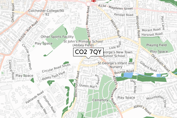 CO2 7QY map - small scale - OS Open Zoomstack (Ordnance Survey)