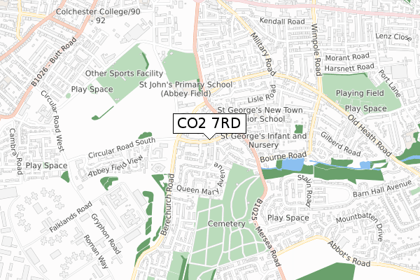 CO2 7RD map - small scale - OS Open Zoomstack (Ordnance Survey)