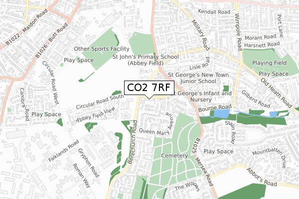 CO2 7RF map - small scale - OS Open Zoomstack (Ordnance Survey)