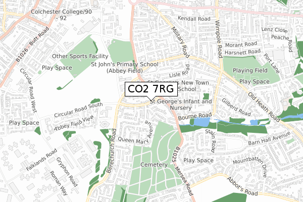 CO2 7RG map - small scale - OS Open Zoomstack (Ordnance Survey)