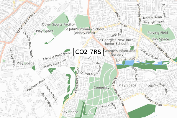 CO2 7RS map - small scale - OS Open Zoomstack (Ordnance Survey)