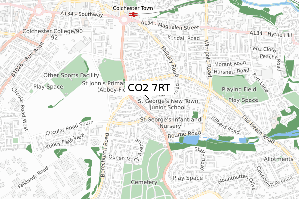 CO2 7RT map - small scale - OS Open Zoomstack (Ordnance Survey)