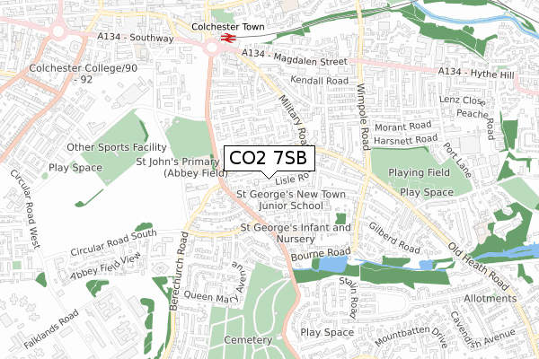 CO2 7SB map - small scale - OS Open Zoomstack (Ordnance Survey)