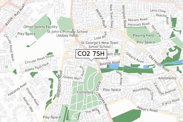 CO2 7SH map - small scale - OS Open Zoomstack (Ordnance Survey)