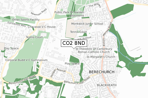 CO2 8ND map - small scale - OS Open Zoomstack (Ordnance Survey)