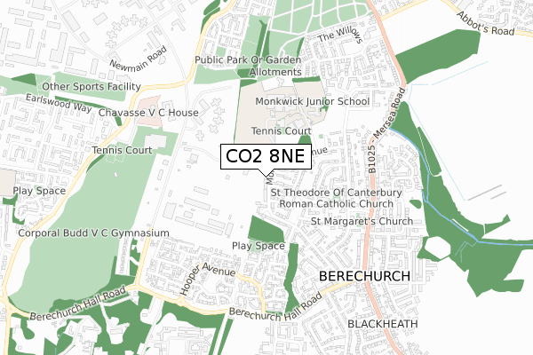 CO2 8NE map - small scale - OS Open Zoomstack (Ordnance Survey)