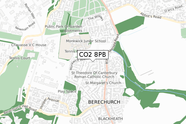 CO2 8PB map - small scale - OS Open Zoomstack (Ordnance Survey)