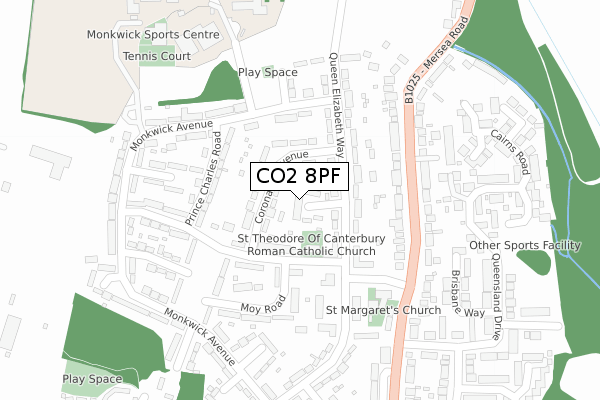 CO2 8PF map - large scale - OS Open Zoomstack (Ordnance Survey)