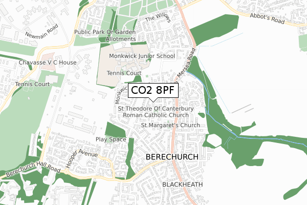 CO2 8PF map - small scale - OS Open Zoomstack (Ordnance Survey)