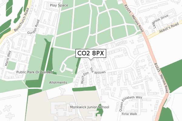 CO2 8PX map - large scale - OS Open Zoomstack (Ordnance Survey)