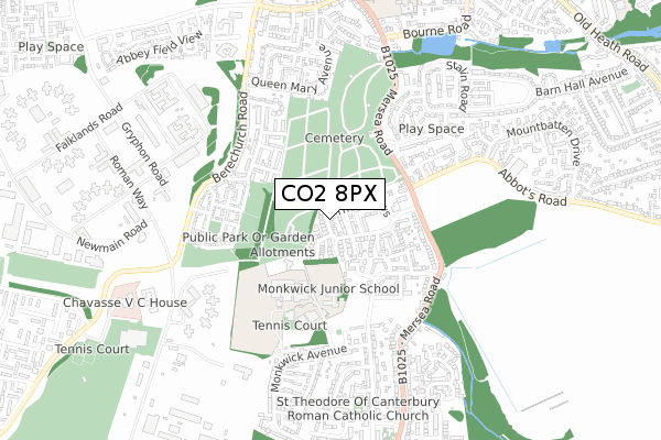 CO2 8PX map - small scale - OS Open Zoomstack (Ordnance Survey)