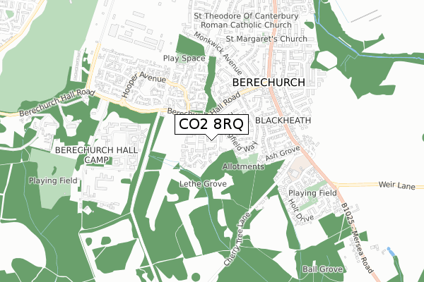 CO2 8RQ map - small scale - OS Open Zoomstack (Ordnance Survey)