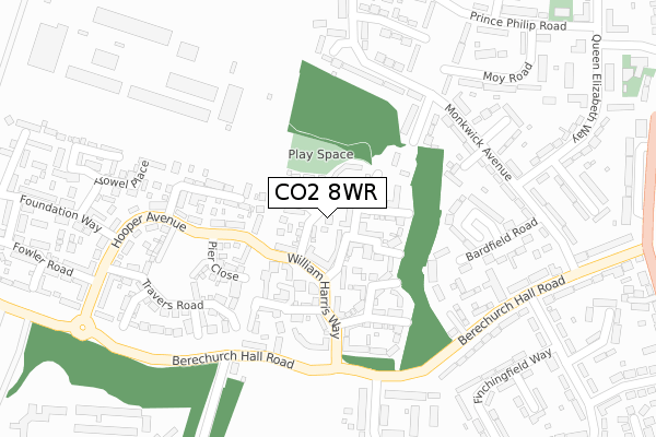 CO2 8WR map - large scale - OS Open Zoomstack (Ordnance Survey)