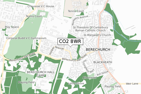 CO2 8WR map - small scale - OS Open Zoomstack (Ordnance Survey)