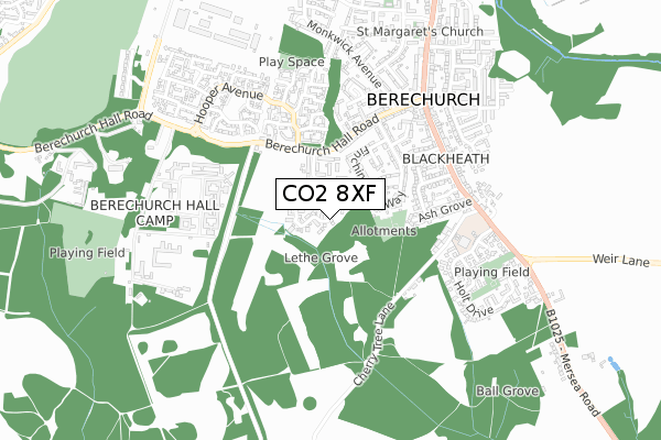 CO2 8XF map - small scale - OS Open Zoomstack (Ordnance Survey)