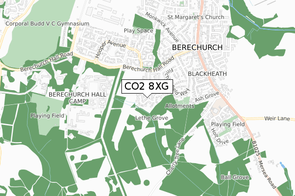 CO2 8XG map - small scale - OS Open Zoomstack (Ordnance Survey)