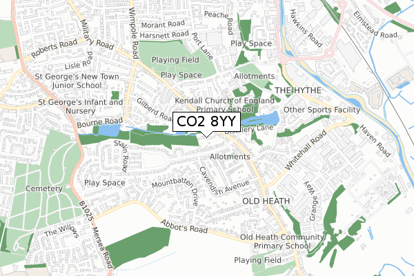 CO2 8YY map - small scale - OS Open Zoomstack (Ordnance Survey)