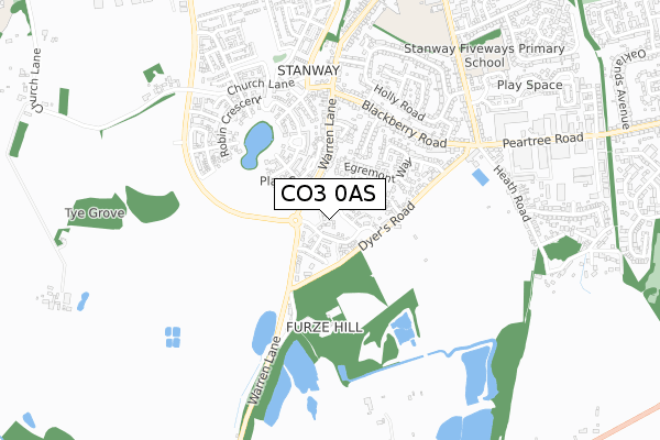 CO3 0AS map - small scale - OS Open Zoomstack (Ordnance Survey)