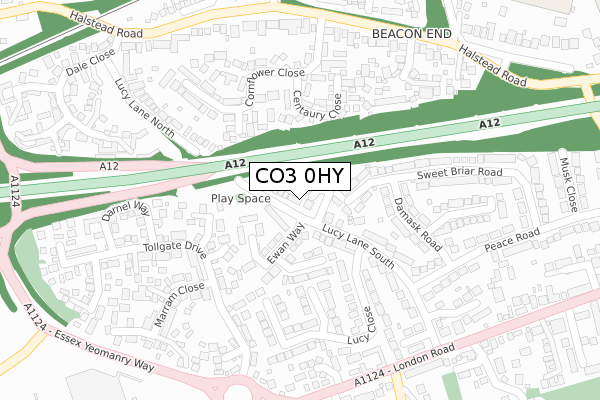 CO3 0HY map - large scale - OS Open Zoomstack (Ordnance Survey)